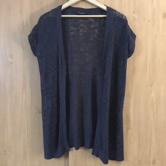 Vintage Y2K Point Zero Pointelle Knit Cap Sleeve Open Cardigan - Picture 1 of 13